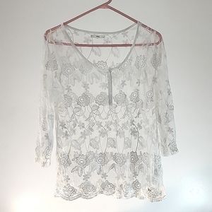 Lace Sheer Floral Blouse Size 2